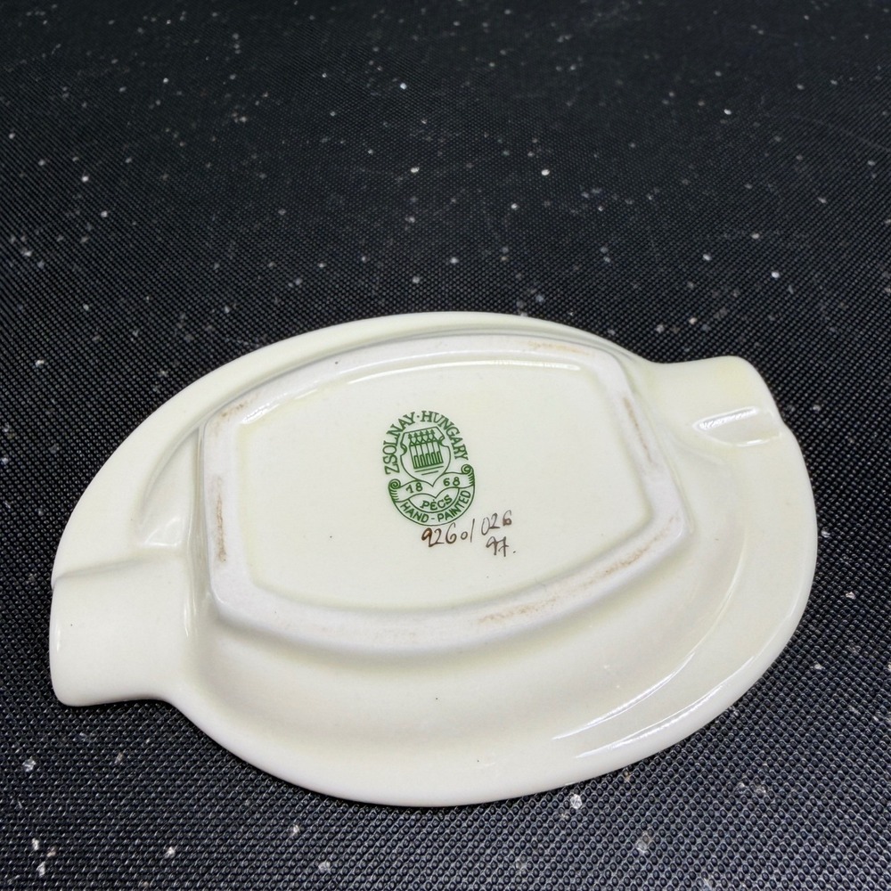 Zsolnay Hungary Hand Painted Porcelain Ashtray Floral Butterfly Gold Trim 4x3 - Picture 6 of 11